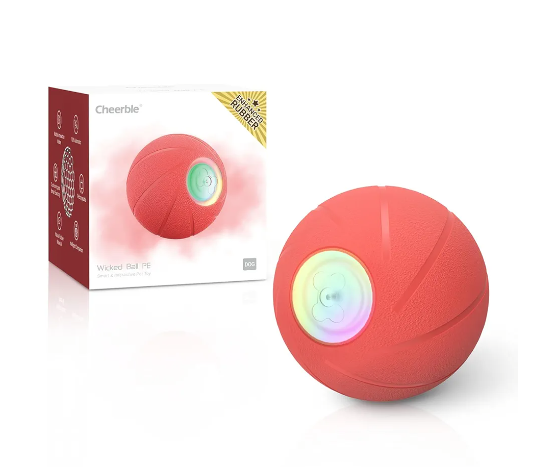 Cheerble [Enhanced Rubber Version Smart Interactive Dog Toy, Wicked Ball PE, Automatic Moving Bouncing Rotating Ball for Medium Dogs Boredom with LED Lights