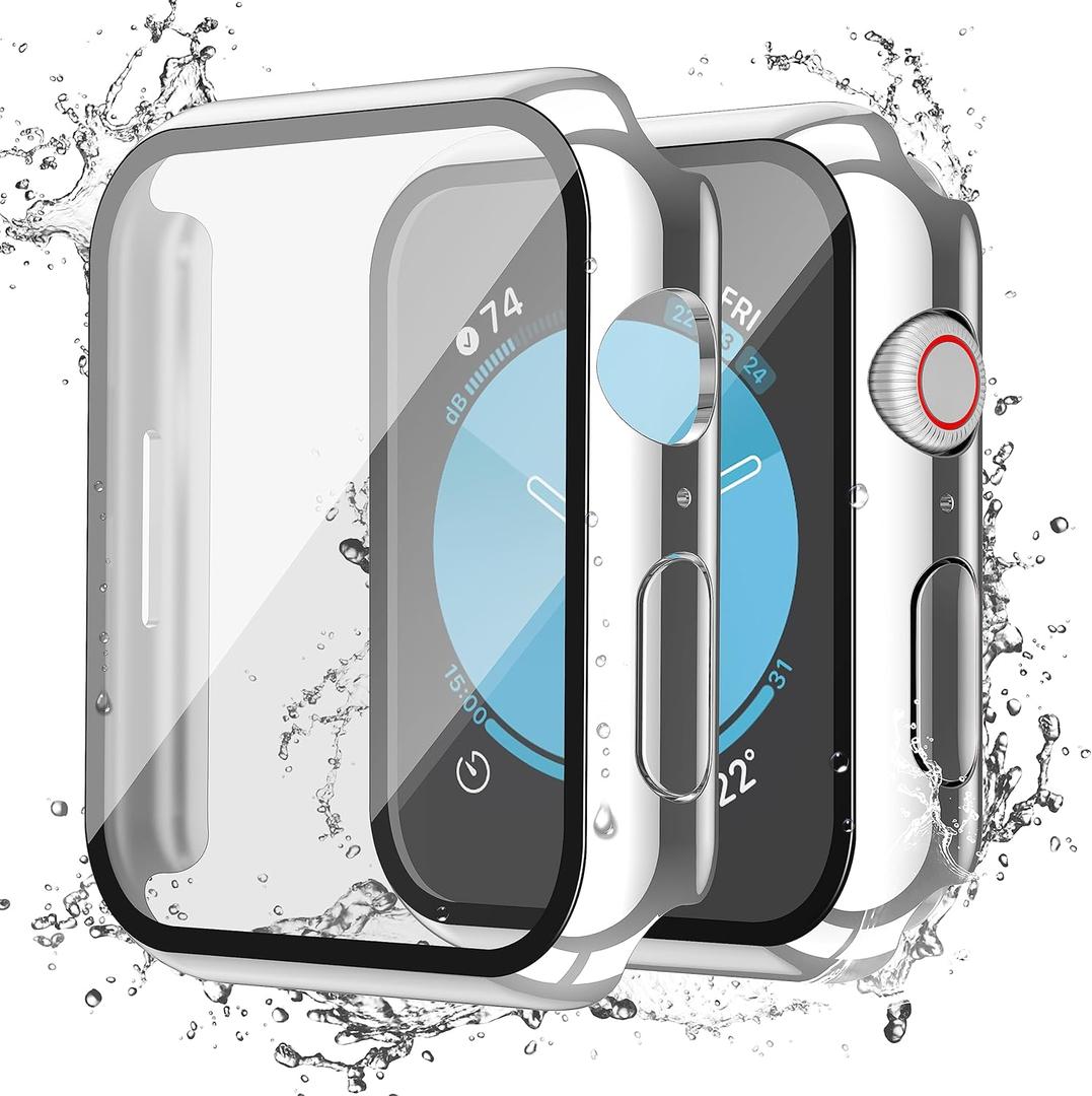 Misxi [2 Pack] Waterproof Case with Button for Apple Watch SE 3 (2025) SE 2 SE Series 6 Series 5 Series 4 40mm, Cover with Tempered Glass Screen Protector for iWatch, 1 Silver + 1 Transparent