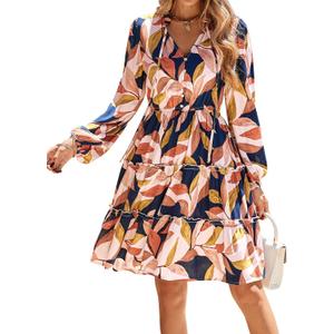 BTFBM Women Fall Dresses 2026 Floral Long Sleeve Mini Boho Dress (XS)
