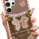 Cute Compatible with Samsung Galaxy S23 Ultra Case with Luxury Bling Glitter Butterfly Foldable Stand Kickstand,Glitter Soft Mirror Slip-Resistant Bumper Protective Cover for Women & Girls(Pink)