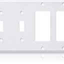 Kingdder 1 Pcs 4-gang 2-toggle 2-decorator Wall Plate Standard Size Stainless Steel 4.50" x 8.19" White Light Switch Plate Gloss Finish Corrosion-resistant Gfci Outlet Receptacle