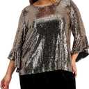 Kasper Women's Shine DOT Ruffle SLV Blouse, Black/Gold, Size M