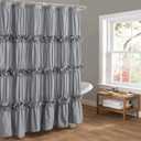 Victorian Ruffle Shower Curtain, Vintage Handcrafted Bow Tie Bath Curtain for Master Bathroom, Ruched Microfiber Bathroom Curtain with 12 Buttonholes, 72" W x 72" H, Gray (LQ-10)