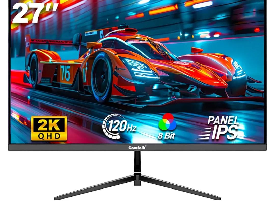 Gawfolk Gaming Monitor 27 inch QHD IPS, PC Screen 120Hz 2K (2560×1440P), Ultra-Thin Zero Frame Computer Display for Home Office Business, DP, HDMI, Wall-Mounted