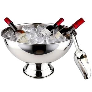 Large Ice Bucket 13L Stainless Steel Champagne Bowl Ice Bucket with Ice Scoop Semicircle Drink Tub with Integrated Base Silver Beverage Tub for Parties, Cocktail Bar, Chilling Wine (1 Pack-Silver)
