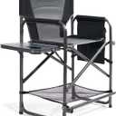 EVER ADVANCED Medium Tall Directors Chair Foldable Makeup Artist Chair Bar Height with Side Table Cup Holder and Pocket Footrest, Supports 400LBS (Grey, Seat Height: 23.2 inches)