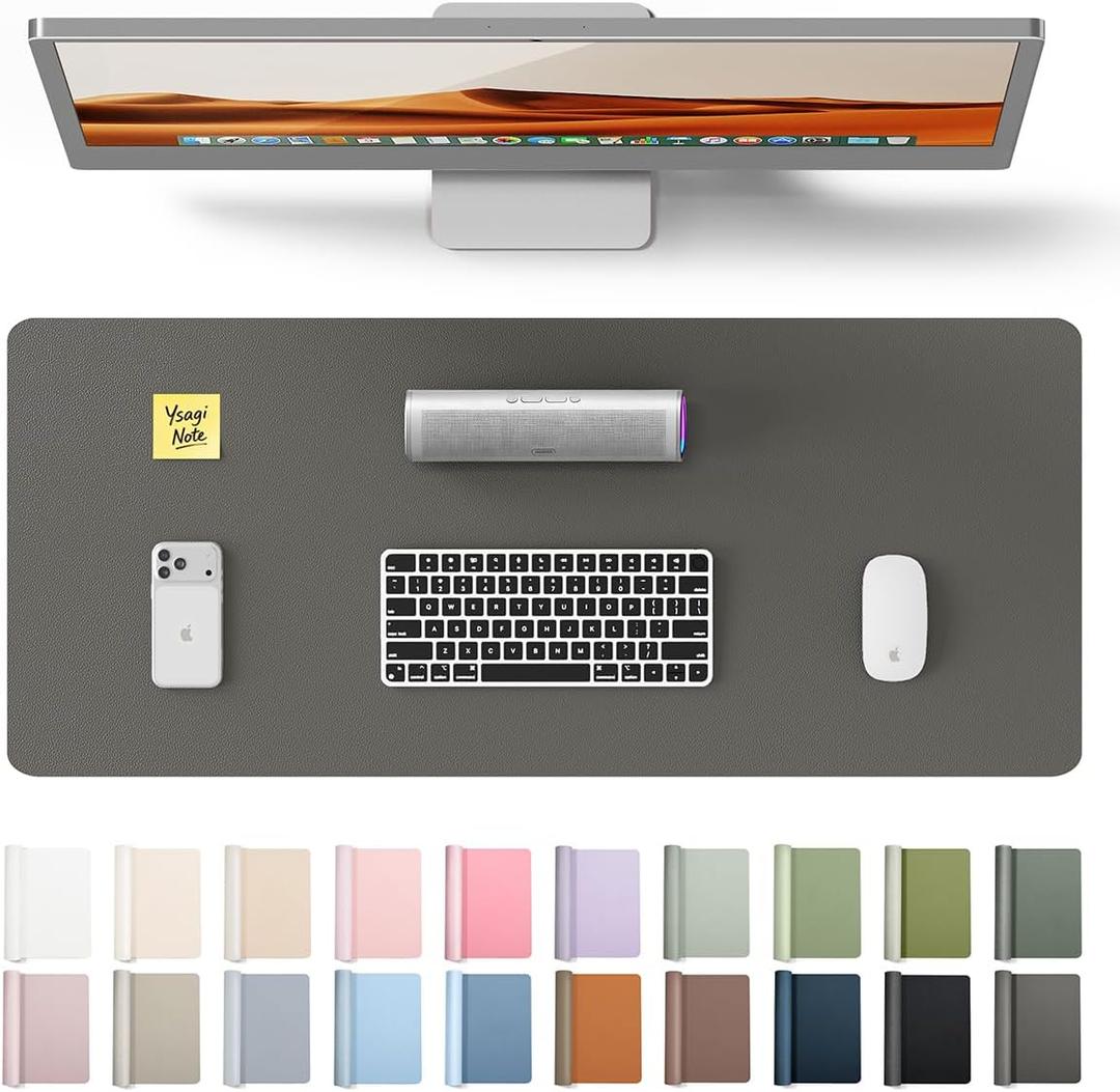 YSAGi Leather Desk Protector, Office Mat, Large Mouse Mat, Non-Slip PU Leather Blotter, Laptop Desk, Waterproof Writing Pad for Office and Home (Dark Grey, 23.6" x 13.8")