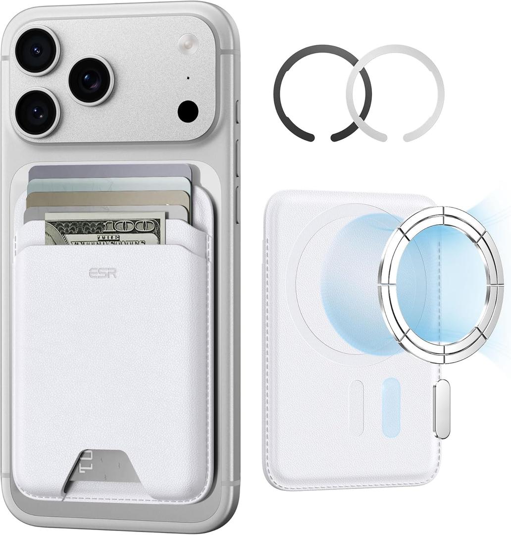 ESR for MagSafe Wallet, 5-Card Holder With RFID Blocking, MagSafe Sticker Included, Slim Magnetic Wallet for iPhone 17/16/15/14/13/12 Series and Selected Samsung Devices, Not for 13/12 Mini, White