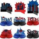 Outus 9 Pcs Spider Birthday Party Decorations Spider Honeycomb Centerpiece 3D Table Topper Standing Decorations Hero Web Theme Party Supplies for Birthday Shower Table Decor Indoor