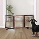 ZJSF Freestanding Dog Fence Indoor, Foldable Dog Gate for Doorways, Stairs or Hallways, Sturdy Wood Extra Wide Pet Gate with Support Feet for The House, Brown, 24 "Height-3 Panels