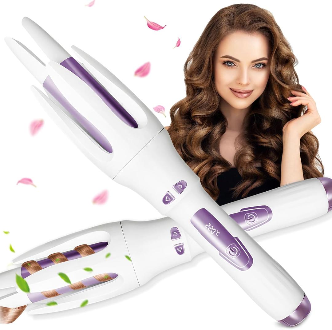 Automatic Curling Iron,Rotating Curling Iron with 4 Temperature,Automatic Shut-Off, Anti-Scald, Fast Heating for Hair Styling,Lightweight for Travel(1.25 Inch, White)
