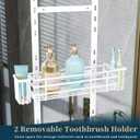 Consumest Over The Door Shower Caddy - 5 Tier Adjustable Shower Organizer Hanging with 2 Toothbrush Holders & 4 Hooks, Rustproof Organizer Shelf, Storage Rack for Bathroom, White
