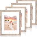 iRahmen 11x14 Picture Frame Set of 4 with Tempered Glass, Smoke Gray Frame Display 8x10 Pictures with Mat or 11 x 14 Without Mat, Wood Rustic Photo Frames for Horizontal or Vertical Wall Mounting