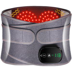 Lower Back Massager with Heat, Heating Pad for Back, Stomach Heating Pad, Waist Belt Wrap with Heat Vibration 3 Levels Adjustable, Touchscreen Control, Adjustable Size, Gifts for Dad Mom (Grey)