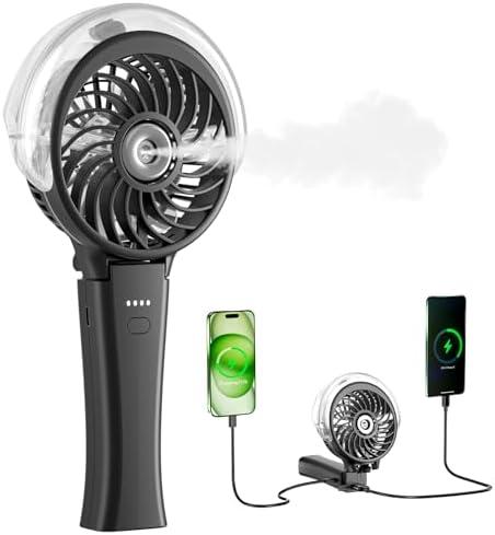 HandFan 4000mAh Portable Misting Fan, 50ml Water Tank, Rechargeable Handheld Personal Mister Fan, Spray Water Mist, Foldable Electric Cooling Ice Fans for Beach, Travel, Outdoors(Black)