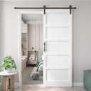 Fredbeck 36x96 inch White Barn Door with 6.6FT MDF Sliding Door Hardware Kit Included & Handle,Solid PVC Surface,DIY Assembly,5-Panel 