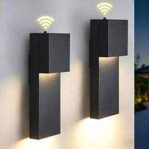 Modern LED Outdoor Wall Sconce, Dusk to Dawn Outdoor Lighting, Black Porch Lights Outside Wall Mount Lights for House Porch Garage, 15 Inch 3000K 2 Packs