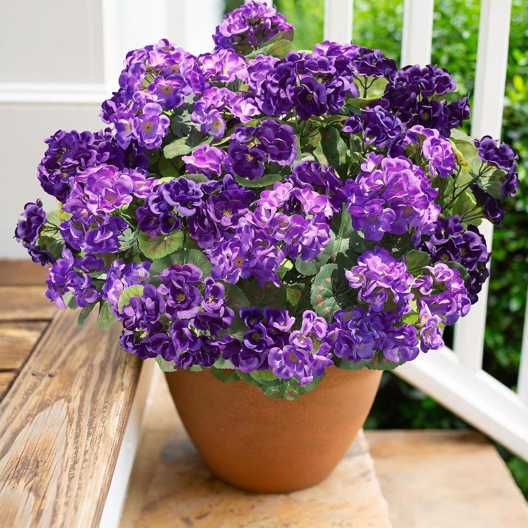 Artificial Geranium Fake Flowers for Outdoors Decoration, 6 Bundles Silk Geraniums Flower UV Resistant Look Real Faux Plants for Front Door Garden Porch Planter Patio Balcony Yard Indoor Home, Mix