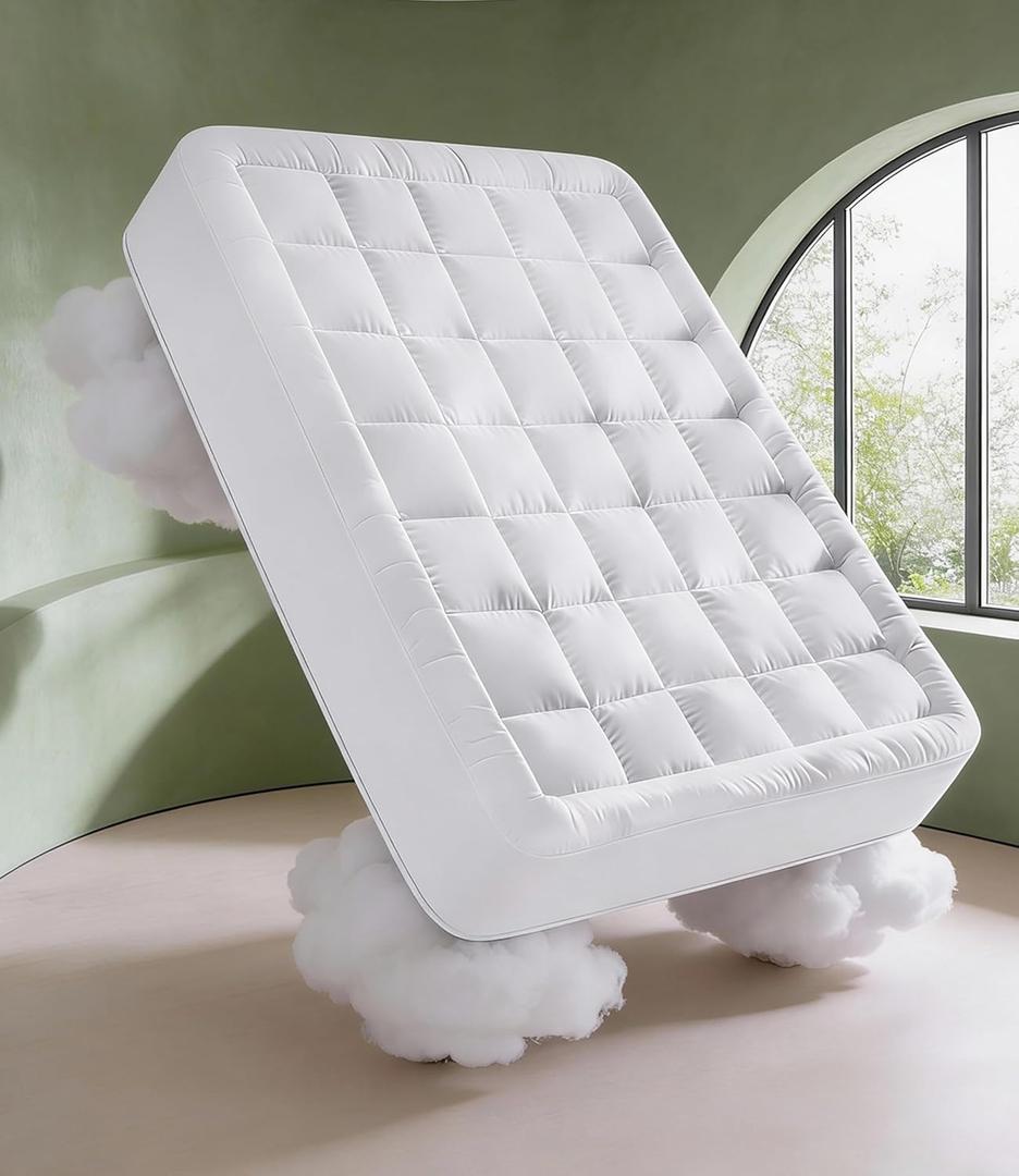 Mattress Pad King Size Quilted Fitted Mattress Protector Cotton Pillow Top Cover w/ 8-16" Deep Pockets Thick, Comfy & Plush Cooling, Breathable & Noiseless Machine Washable 78 x 80 (White)