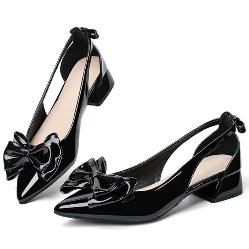 Slingback Jane Heels for Women Low Block Heel Closed Square Toe Pump Shoes Heels Classic Daily Office Dressy Shoes 003Black Pumps Size 9