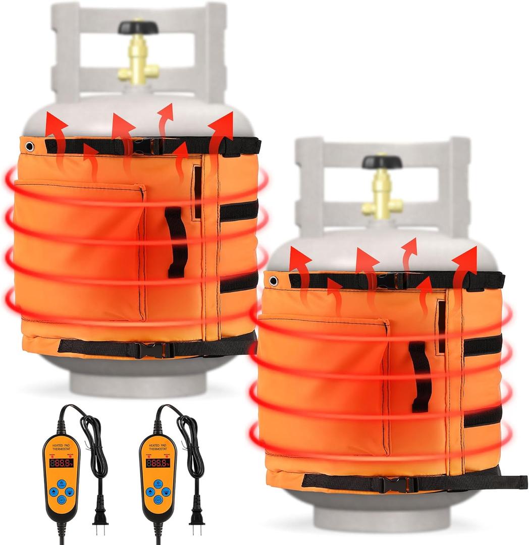 2 Pack Propane Tank Heater Blanket Gas LP Cylinder Tank Heater with Thermostat Controller Adjustment 41-122 F and Timer Function, Propane Buckets Warmer Blanket Fit for 5-40LB Tanks (Orange)