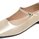 WONDERWAY Women Mary Jane Shoes,Slip On Ankle Strap Dress Flat Shoes (9, Gold)
