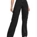 Haloumoning Girls Jeans Denim Elastic High Waisted Wide Leg Baggy Cargo Pants with Pockets 5-6 Years