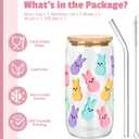 Easter Bunny Cup, Easter Gifts for Women Girls Kids, Teens Basket Stuffers, Cute 16oz Glass Iced Coffee Cup with Lid And Straw (Colour)