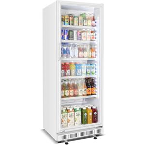 Velivi Commercial Beverage Refrigerator, 24.5" Glass Door Display Fridge, 15 Cu.Ft Beverage Cooler with 5 Adjustable Shelves, Auto Rebound Door, Low Noise, for Shops, Restaurants & Bars WHITE