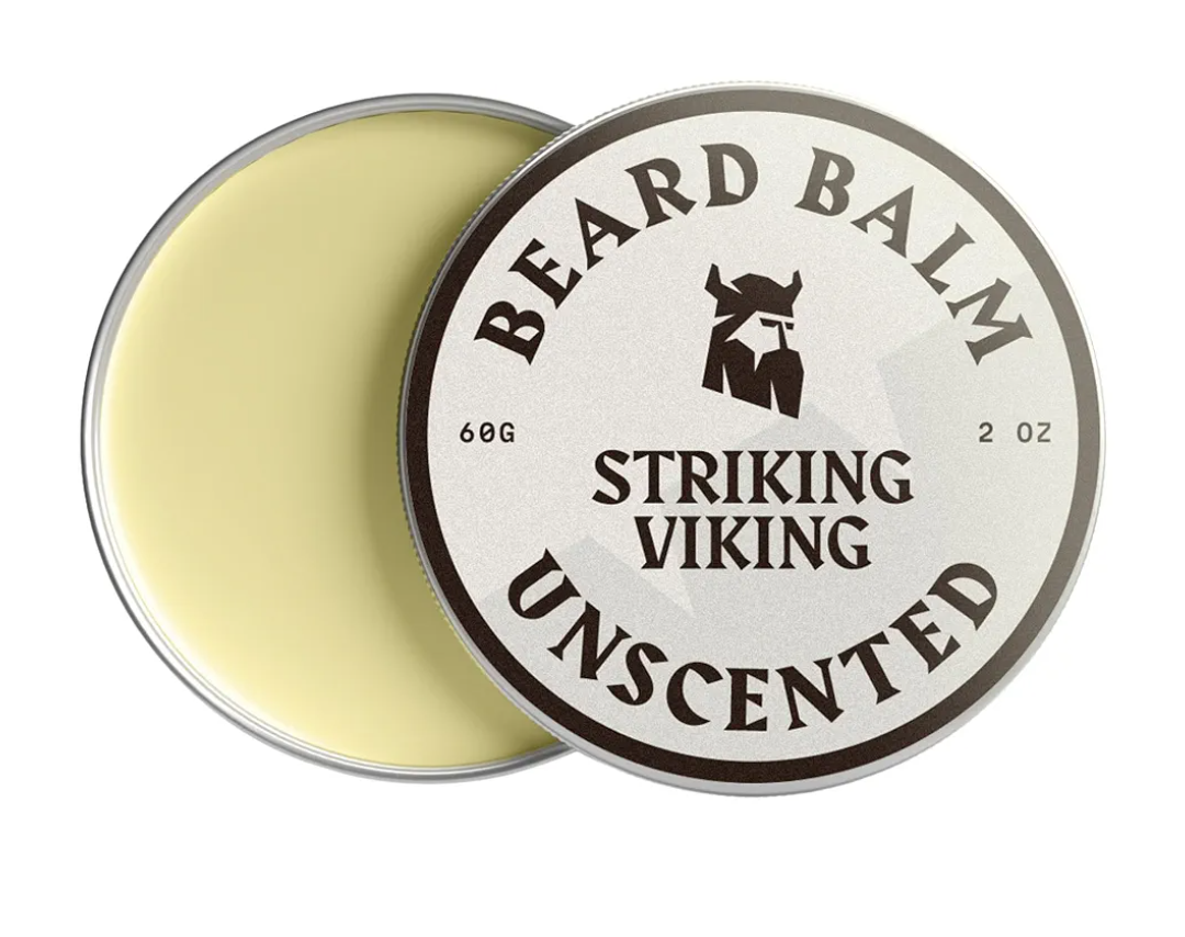 Striking Viking Beard Balm for Men – Light Hold, Unscented, 2 Oz - Leave-in Beard Conditioner with Shea Butter, Tea Tree, Argan & Jojoba Oils - Smooth, Shape & Moisturize Coarse, Dry Facial Hair
