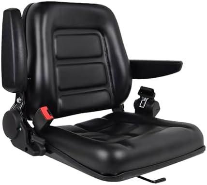 ATQIK Universal Forklift Seat Tractor Seat with Adjustable Backrest,Armrest,Safety Belt and Slide Rail Waterproof PVC Lawn Mower Seat for Tractor, Mower, Skid Loader, Telehandler(Black)