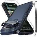 for Google Pixel 10 Pro XL Case with Wrist Lanyard Strap+Tempered Glass Screen Protector+Camera Lens Cover,Full Body Heavy Duty Rugged Shockproof Protective Phone Cover,Navy Blue