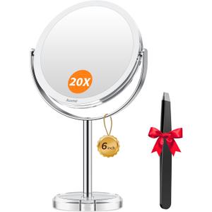 Auxmir 20X Magnifying Makeup Mirror, Double Sided 1X/20X Magnifying Mirror, Tabletop Magnified Vanity Mirror with Magnification, 360 Rotation, Stand for Dressing Table, Bathroom, Bedroom