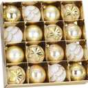 Sea Team 80mm/3.15" Set of Colorful Painted Sparkling Ornaments and Hanging Balls for Christmas Tree - 16 Pieces (Gold & White)