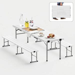 6FT Folding Table & Chair Set, Seats 6-8, Portable White, 5.8ft