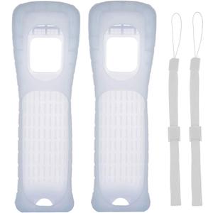 2X Wii Silicone Case Cover with Wrist Strap for Wii Remote Controller (White)