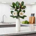 2PCS 35.4inch Artificial Magnolia Flowers with Green Magnolia Leaves and Fruit 3D Real Touch 2 Heads Long Stem Faux Magnolias Flower for Home Wedding Table Office Floral Arrangement Decoration (White)