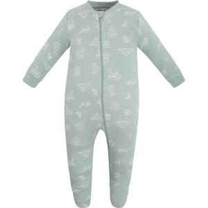 Jimonda Baby Pajamas 100% Cotton Gender Neutral One-Piece Footed,Long Sleeve Clothes,2-Way Zipper Closure Romper (0-3 Months, Dr.green)