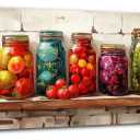 Colorful Mason Jar Wall Art Spices Food Picture Kitchen Wall Decor Abstract Pepper Herbs Canvas Print Dining Room Painting Watercolor Vegetables Poster Modern Artwork Restaurant Home Decoration 14x48"