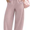 Susclude Womens Linen Blend Wide Leg Barrel Pants Baggy Loose Sweatpants Casual Elastic Waist Trousers Summer Vacation (Pink, L)
