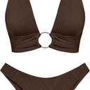ZAFUL O Ring Halter Bikini Sets for Women High Cut Swimsuits Trendy 2 Piece Bathing Suits M
