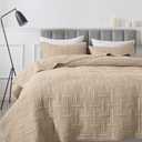 California Oversized Quilt King Size Bedding Sets with Pillow Shams, Beige Lightweight Soft Bedspread Coverlet, Cal Super Quilted Blanket Thin Comforter Bed Cover for All Season, 118x106 inches