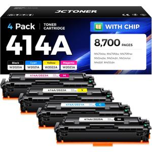 414A Toner Cartridge Set 4-Pack Replacement for HP 414A W2020A W2021A W2022A W2023A Compatible for HP Color Laserjet Pro MFP M479fdw M479fnw M479dw M454dw M454dn M454nw Enterprise M480f M455dn Printer