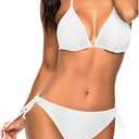 Tempt Me Women Triangle Bikini Sets Halter Two Piece Sexy Swimsuit String Tie Side Bathing Suit, Size XS, White