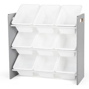 Humble Crew Toy Storage Organizer with 9 Removable Storage Bins for Kids Playroom, 3-Tier Toddler Toy Organization and Storage, Grey/White