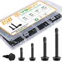 150Pcs Self Drilling Screws Assortment Kit, 410 Stainless Steel Self Tapping Sheet Metal Screws, Black Zinc Plated, #8 1/2" 3/4" #10 1" 1-1/2", Hex Washer Head
