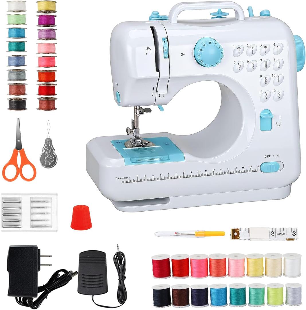 Mini Sewing Machine for Beginners, Portable with Dual Speed, 12 Stitches, Foot Pedal and Accessories Kit for Home Quick Repairs DIY Crafts & Gift, Blue