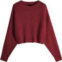 Cute Crew Neck Batwing Cropped Sweater for Women Fall Winter Casual Soft Knitted Semi Short Pullover Tops Burgundy (Red, M)