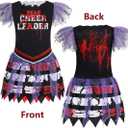 IBQ Kids Zombie Cheerleader Costume Girls Scary Halloween Costumes for Zombie Fearleader Costume (150 (11-12 Years), Purple)