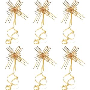 PATIKIL 2.4-inch Chiffon Pull Bows, 40 Pack Present Wrapping String Bows Ribbon Decorative Bow Tie for Wedding Party Birthday, Gold Tone